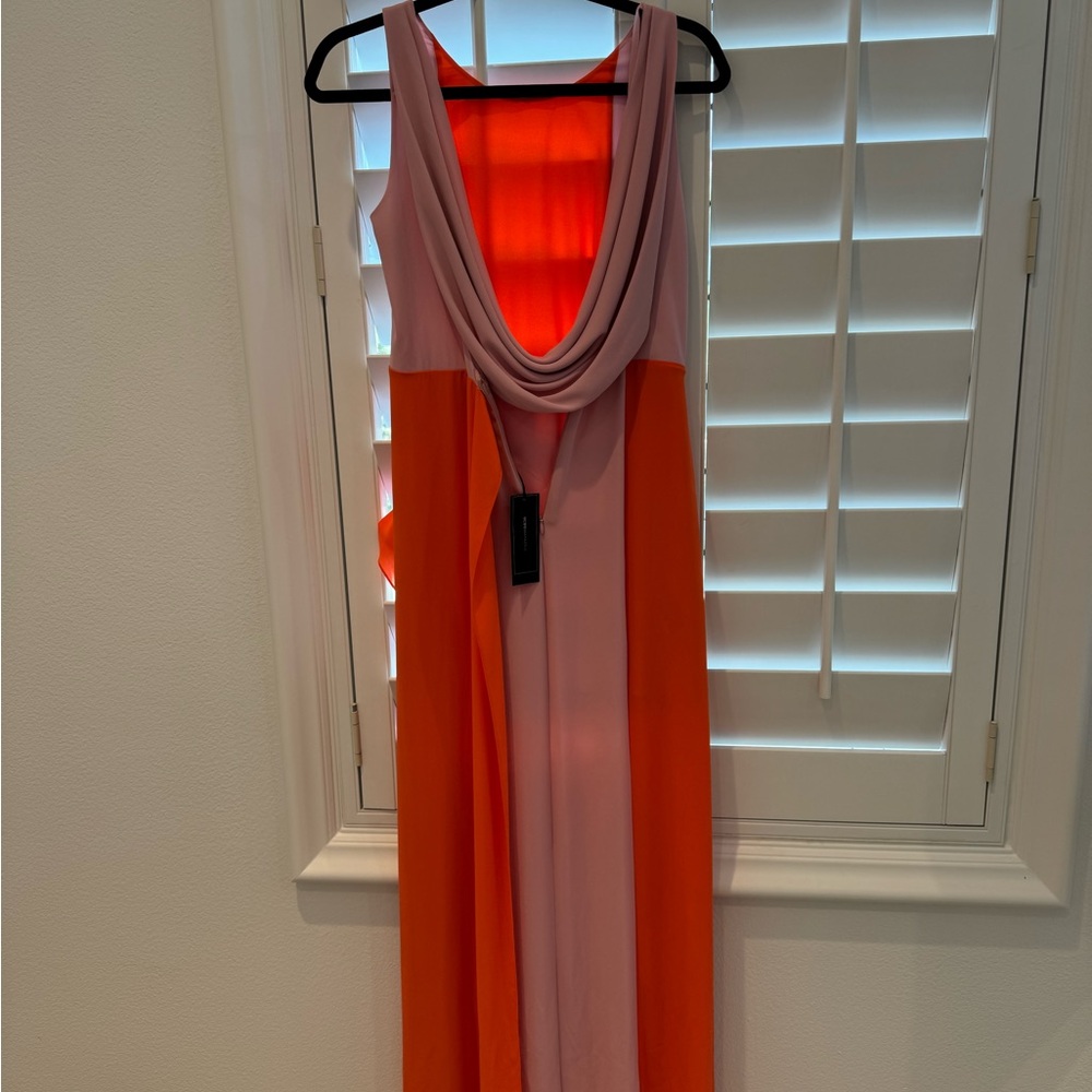 Elegant Orange and Pink Draped Dress